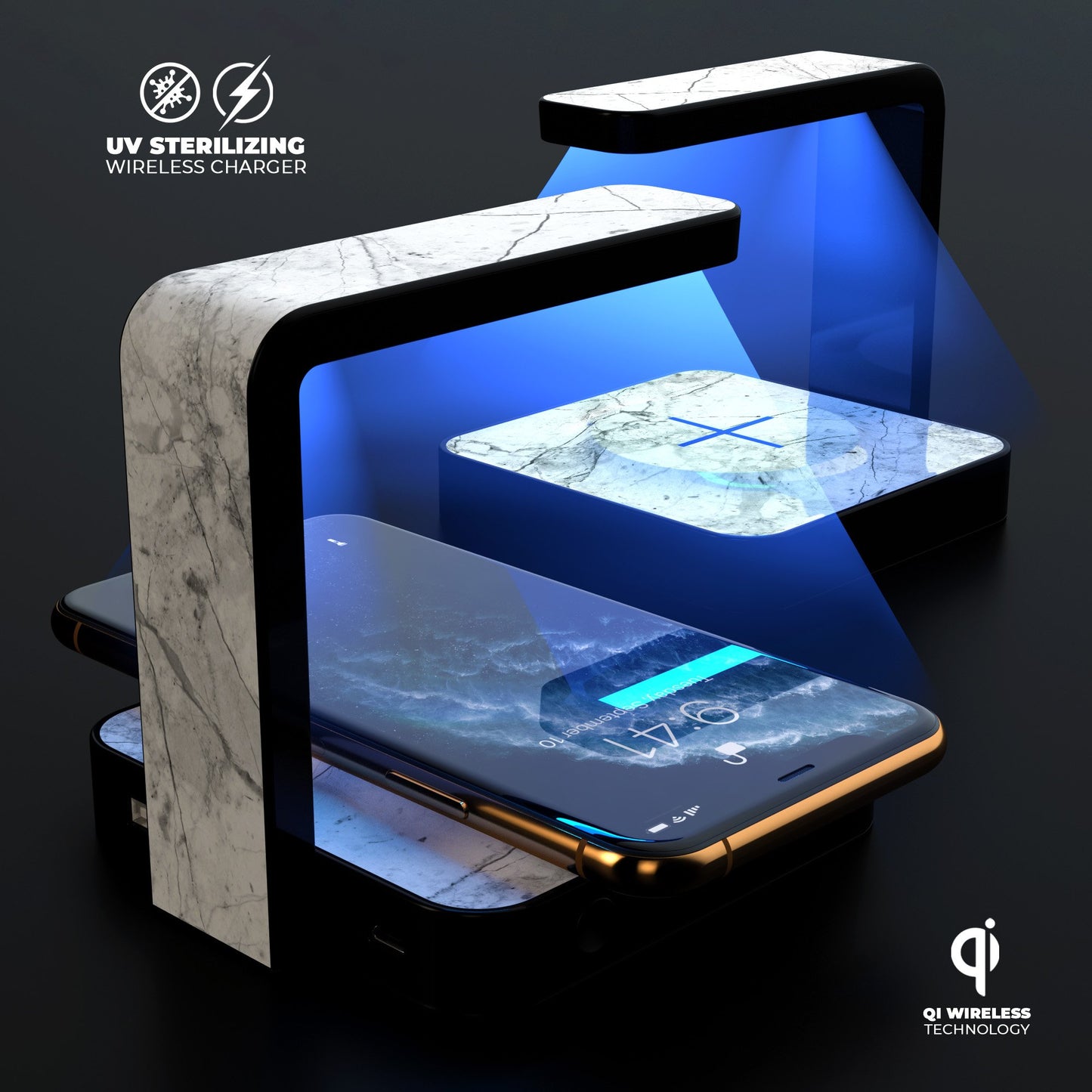 Cracked Marble Surface UV Germicidal Sanitizing Sterilizing Wireless