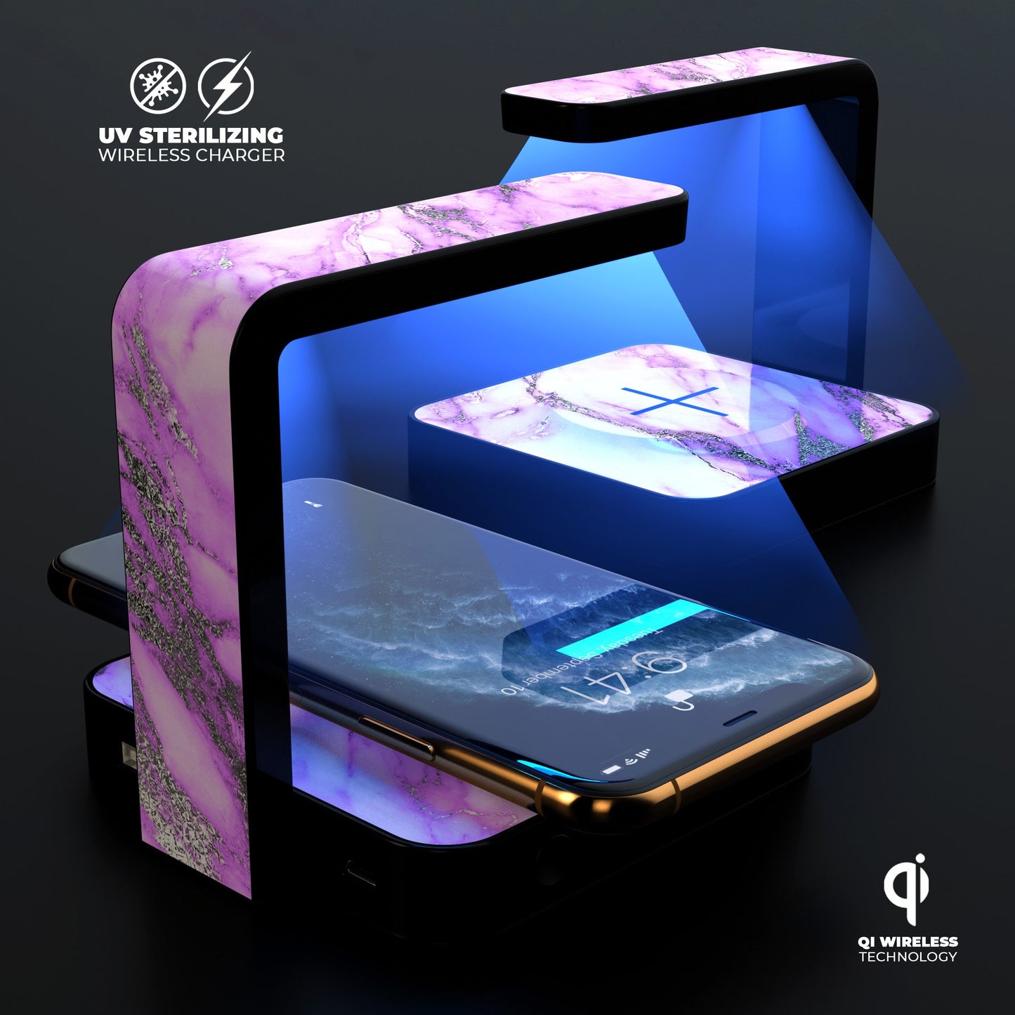 Purple Marble & Digital Silver Foil V10 UV Germicidal Sanitizing