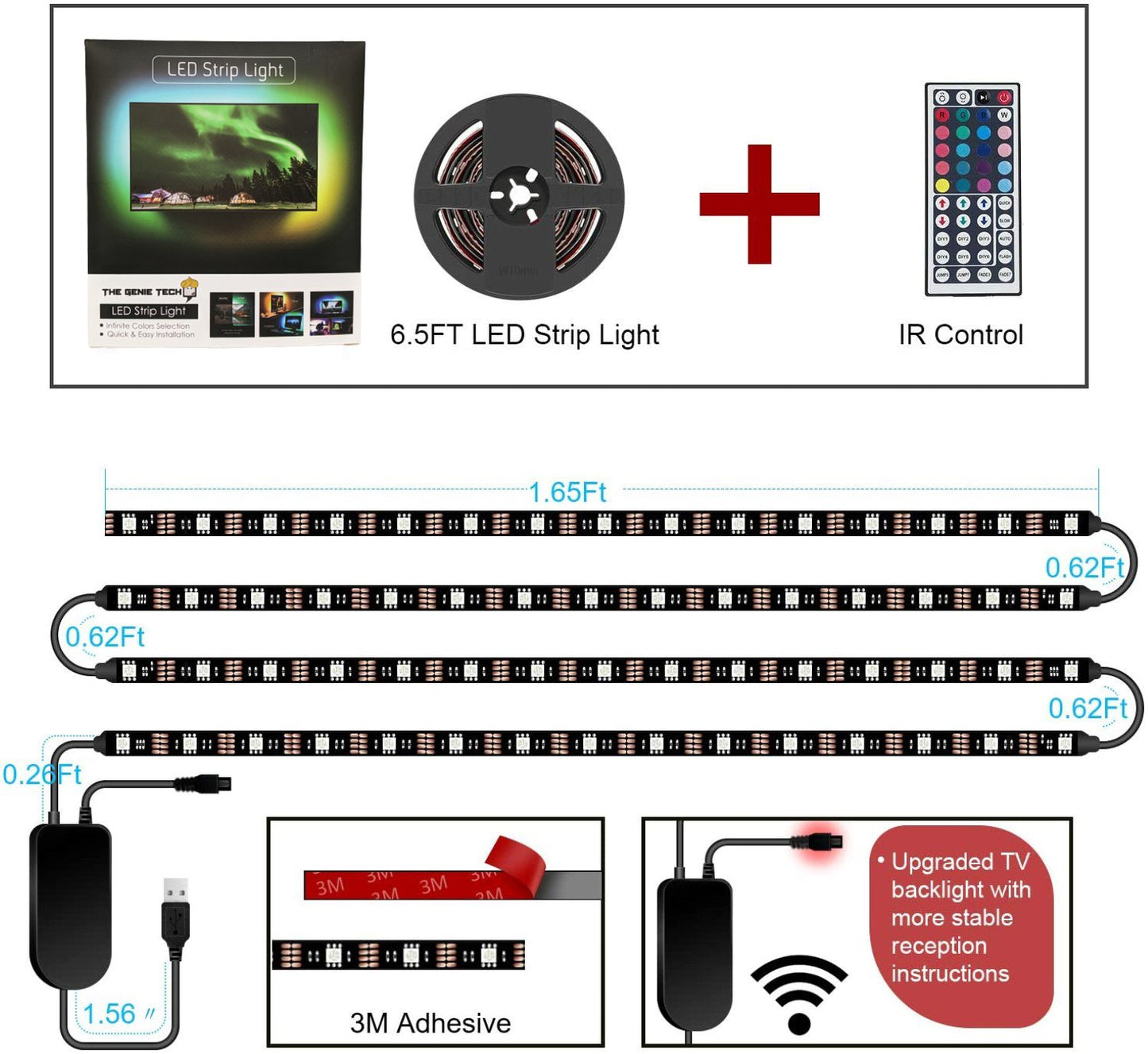 RGB LED Light for TV Backlight USB Powered, 24”- 60” TV with Remote